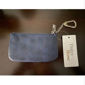 Daisy Rose Luxury Zip Checkered Key Chain Pouch | PU Vegan Leather Mini Coin Purse Wallet with Clasp